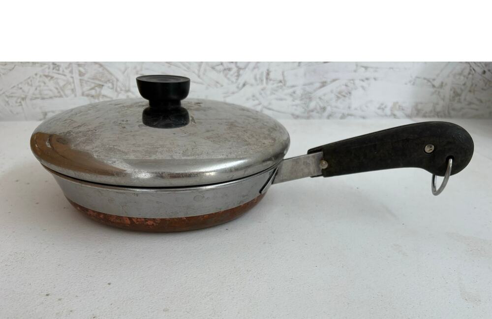 Vintage Revere Ware riverside CA 1801 copper clad frying pan with lid